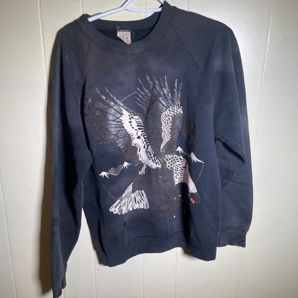 Vintage Fruit Of The Loom Eagle Graphic Raglan Sleeve Sweatshirt Black Size L